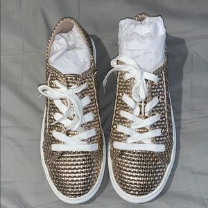 Size 10 LOFT rose gold WOVEN LACE UP SNEAKER-missy